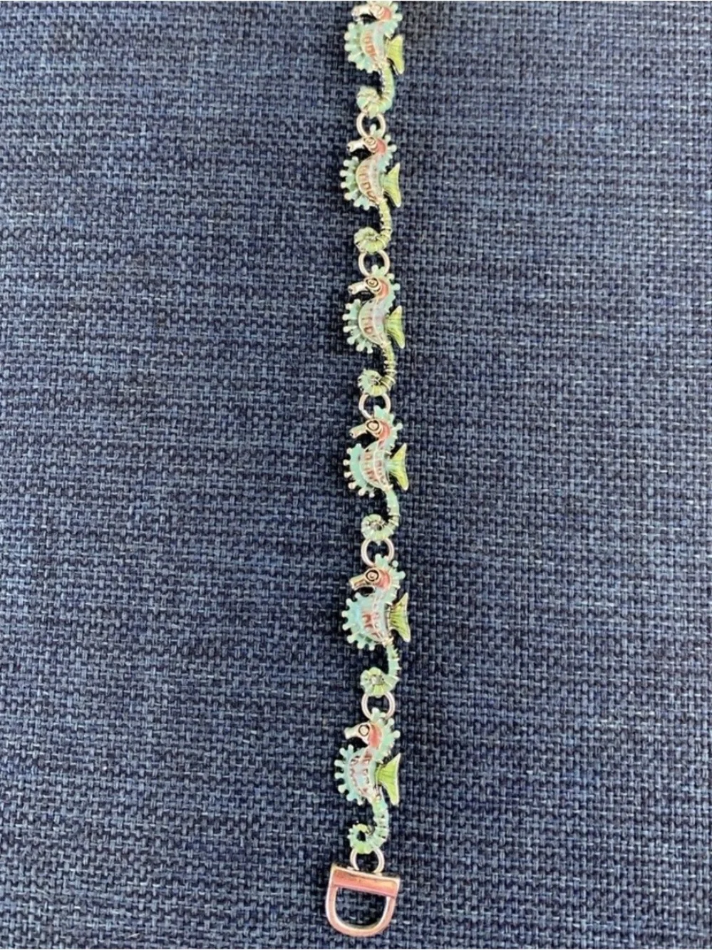 Seahorse Link Bracelet in Aqua, Green and Coral